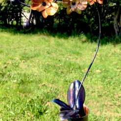 Hand Forged Iron & Copper Orchid Sculpture with Patina Vase, Life Size Flower 4 Hand Forged Iron & Copper Orchid Sculpture with Patina Vase, Life Size Flower 4