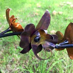 Hand Forged Iron & Copper Orchid Sculpture with Patina Vase, Life Size Flower 8 Hand Forged Iron & Copper Orchid Sculpture with Patina Vase, Life Size Flower 8