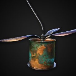 Hand Forged Iron & Copper Orchid Sculpture with Patina Vase, Life Size Flower 1 Hand Forged Iron & Copper Orchid Sculpture with Patina Vase, Life Size Flower 1