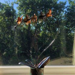 Hand Forged Iron & Copper Orchid Sculpture with Patina Vase, Life Size Flower 2 Hand Forged Iron & Copper Orchid Sculpture with Patina Vase, Life Size Flower 2