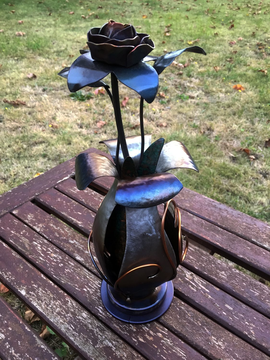 Hand Forged Copper Rose: Iron Flower Sculpture, Love Token, Gift Hand Forged Copper Rose: Iron Flower Sculpture, Love Token, Gift