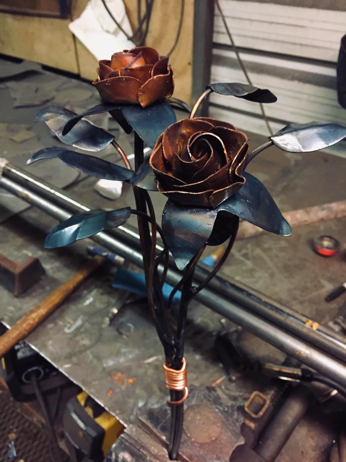 Hand Forged Copper Rose: Iron Flower Sculpture, Love Token, Gift Hand Forged Copper Rose: Iron Flower Sculpture, Love Token, Gift