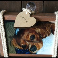 Wooden macrame photo holder