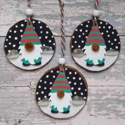 Christmas Elf Gonk Cornish Sea Glass Log Slice Hanging Tree Decoration Handmade Handpainted Gift
