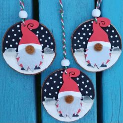 Father Christmas Santa Gonk Cornish Sea Glass Log Slice Hanging Tree Decoration Handmade Handpainted Gift