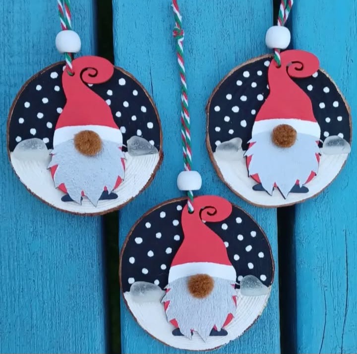 Father Christmas Santa Gonk Cornish Sea Glass Log Slice Hanging Tree Decoration Handmade Handpainted Gift Father Christmas Santa Gonk Cornish Sea Glass Log Slice Hanging Tree Decoration Handmade Handpainted Gift