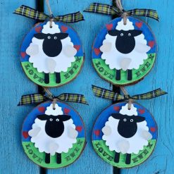 Love Ewe Sheep Cornish Sea Glass Log Slice Hanging Decoration Handmade Handpainted Love You Animal Gift