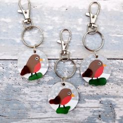 1 x Cornish Sea Glass Robin Keyring Ooak Wood Handmade Gifts Bird Animals