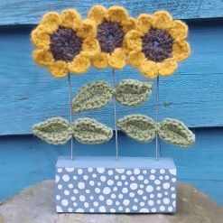 Crochet Decorative Sunflower Ooak Handmade Handpainted Wooden Gifts Home Decor