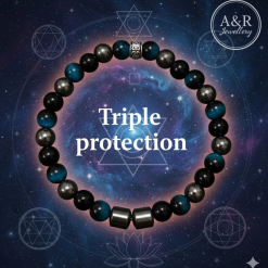 Triple Protection Bracelet Hematite Obsidian Blue Tiger Eye 14-20cm Mens Womens