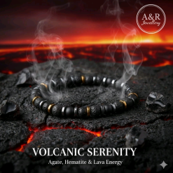 mens Volcanic Serenity Matte Agate Black Lava Hematite Bracelet Unisex Grounding