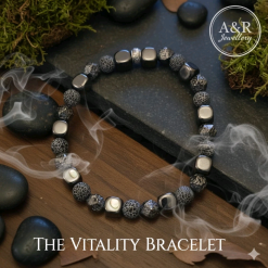 Black Agate & Hematite Bracelet | Vitality Energy Grounding Unisex Gift 14-20cm