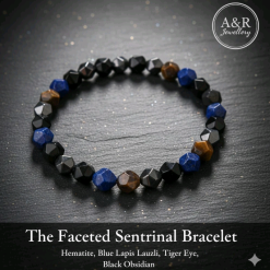 Faceted Sentinel Hematite Lapis Tiger Eye Black Obsidian Healing Bracelet