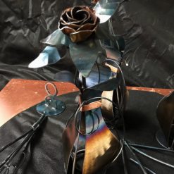 Hand Forged Iron and Copper Vase: Deco Tabletop Flower Holder