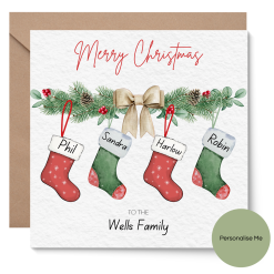 Personalised Family Christmas Stocking Card