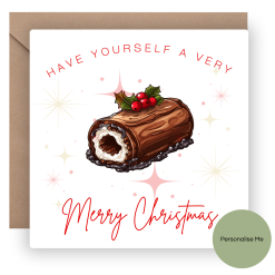 Yule Log Christmas Card, Handmade in the UK, Premium Hammered or Smooth 6x6" Card Stock, 1 Yule Log Christmas Card, Handmade in the UK, Premium Hammered or Smooth 6x6" Card Stock, 1