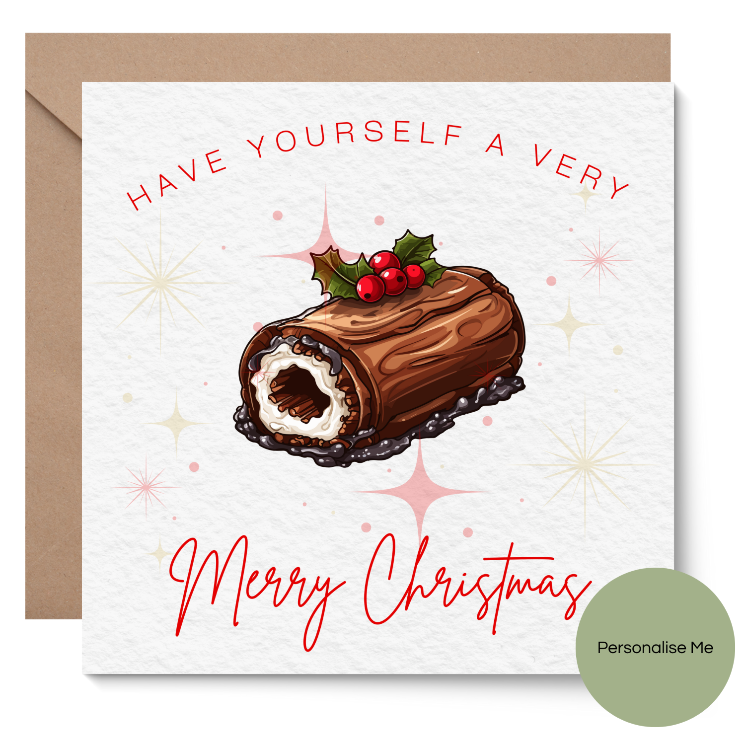 Yule Log Christmas Card, Handmade in the UK, Premium Hammered or Smooth 6x6" Card Stock, Yule Log Christmas Card, Handmade in the UK, Premium Hammered or Smooth 6x6" Card Stock,