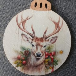 Wooden Bauble Hanging Decoration.  Christmas Stag/Deer
