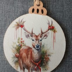 Wooden Bauble Hanging Decoration.  Christmas Stag/Deer