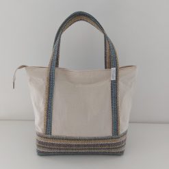 Blue Zippered Tote Beige lining 1