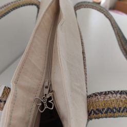 Blue Zippered Tote Beige lining 4