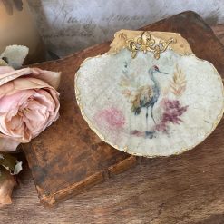 Heron Trinket Dish, Sea Shell Decoupage