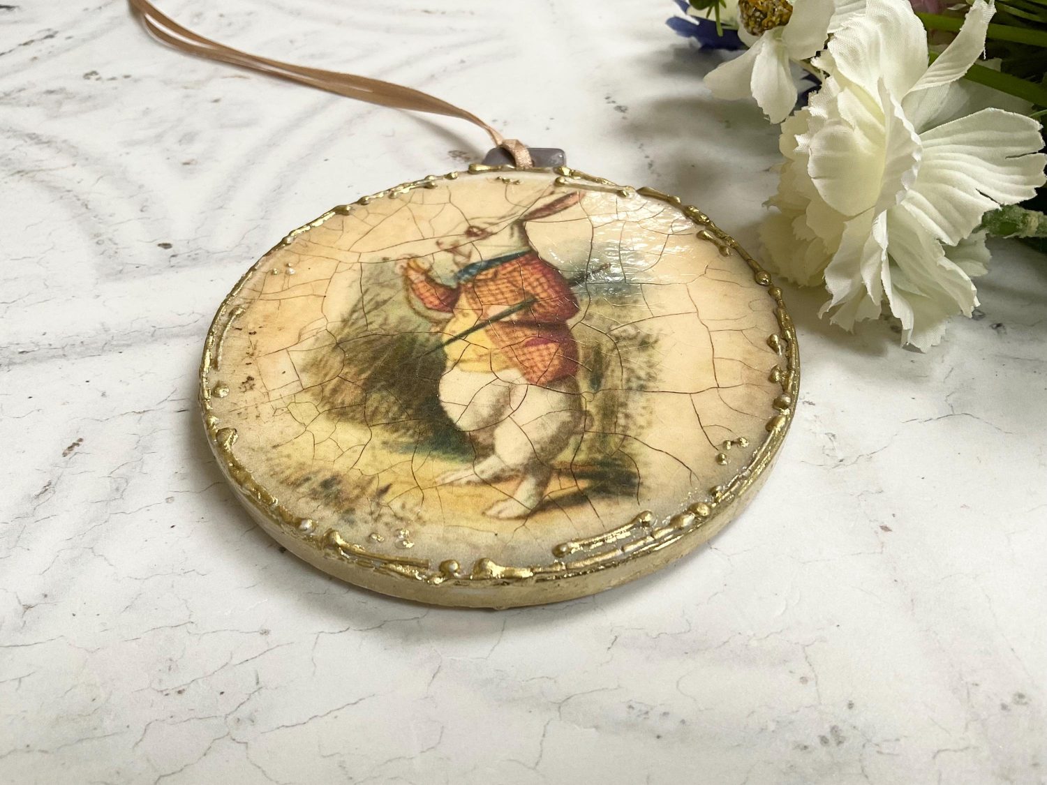 White Rabbit Ceramic Plaque, Large Hanger White Rabbit Ceramic Plaque, Large Hanger