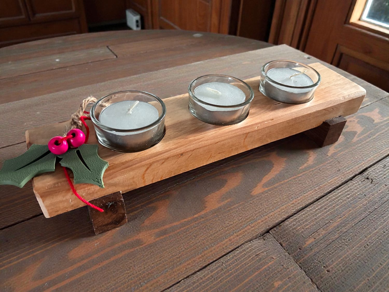Three-Tealight Candle Centrepiece – Sustainable Wood, Handmade Charm Three-Tealight Candle Centrepiece – Sustainable Wood, Handmade Charm