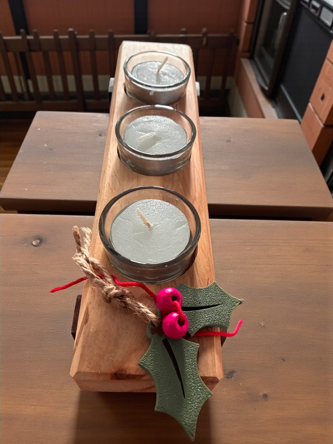 Three-Tealight Candle Centrepiece – Sustainable Wood, Handmade Charm Three-Tealight Candle Centrepiece – Sustainable Wood, Handmade Charm