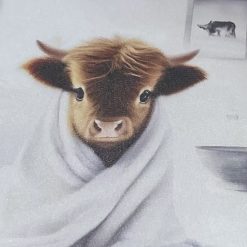 Highland cow framed picture “Holding toilet roll”