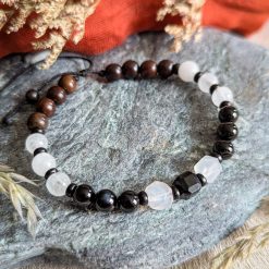 Bracelet with black and white agate and quartz