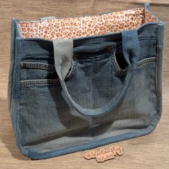 Denim & leopard print tote style handbag