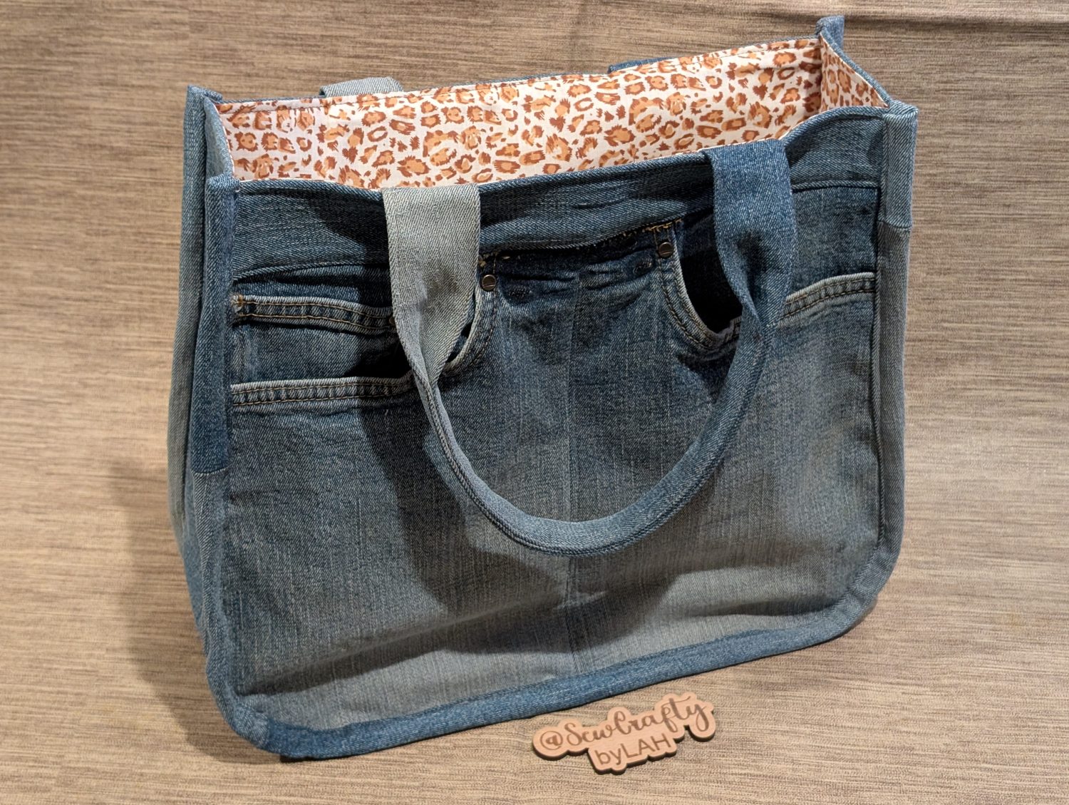 Denim & leopard print tote style handbag Denim & leopard print tote style handbag