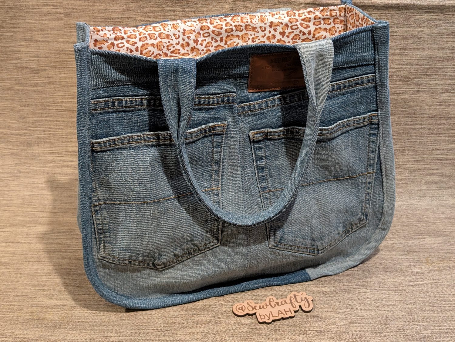 Denim & leopard print tote style handbag Denim & leopard print tote style handbag