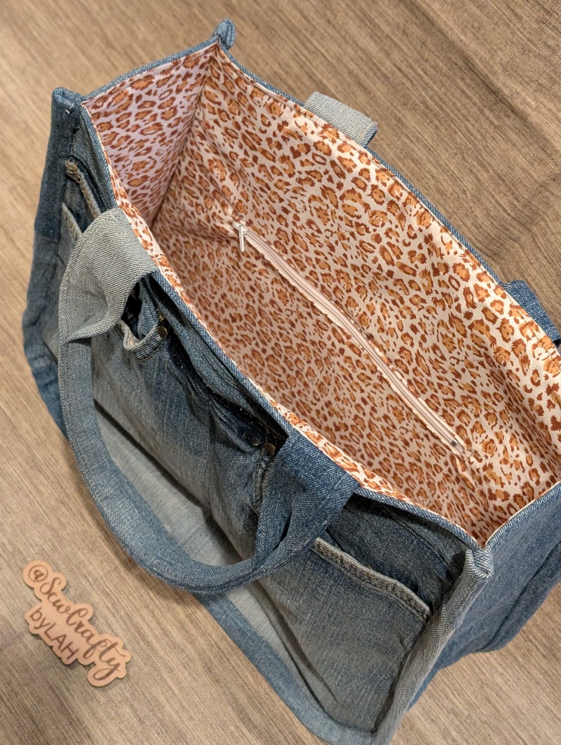Denim & leopard print tote style handbag Denim & leopard print tote style handbag
