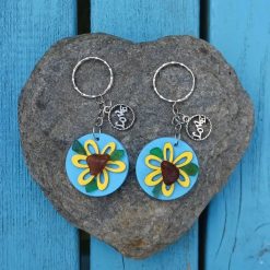 1 x Cornish Sea Glass Sunflower flower Keyring Ooak Wood Handmade Gifts