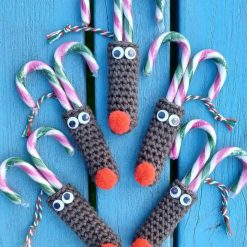 1 x Crochet Reindeer (candy canes NOT included, add your own) Christmas Tree Decoration Handmade Cornish Nature Gifts