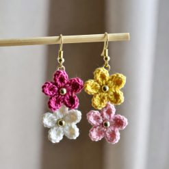 Micro crochet homemade design flowers earrings