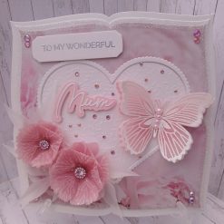 Luxury Handmade - To My Wonderful Mum Card - Pink & white, spray of vellum flowers & butterfly