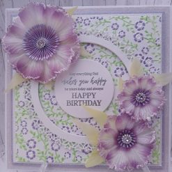 Luxury Handmade Card - Purple & Lilac with sprays of vellum flowers, peony embossed background