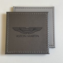 Single Car Aston Martin Custom Engraved Leatherette Coaster Silver. Man Cave Desk Gift
