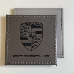 Single Porsche Custom Engraved Leatherette Coaster Silver Man Desk Gift