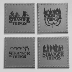 Set Of 4 Custom Stranger Things Leatherette Drink Mats /Coasters Silver Gift Set 1