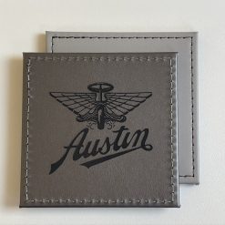 Single Austin Custom Engraved Leatherette Coaster Silver Man Desk Gift