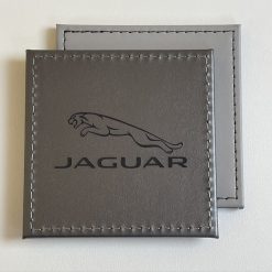 Single Car Jaguar Custom Engraved Leatherette Coaster Silver. Man Cave Desk Gift