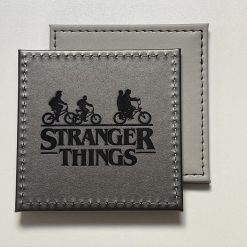 Set Of 4 Custom Stranger Things Leatherette Drink Mats /Coasters Silver Gift Set 2
