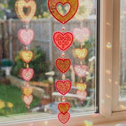Heart Suncatcher Garland • Handmade Embroidered Hearts • Cotton & Mylar • Beads • Window Hanging • Romantic Home Decor