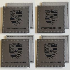 Set Of 4 PORSCHE Custom Engraved Leatherette Drink Mats /Coasters Silver Car Gift