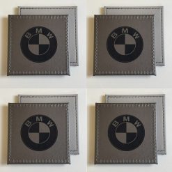Set Of 4 BMW Custom Engraved Leatherette Drink Mats /Coasters Silver Car Gift