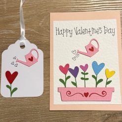 Handmade Happy Valentine’s Day Card with Matching Gift Tag – Heart Flower Design